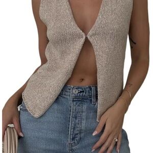 Beige Knit Sleeveless Top